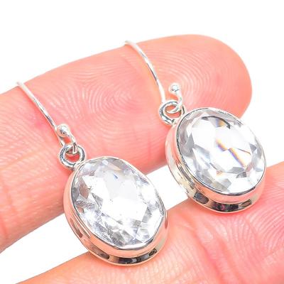 Natural Crystal Quartz Gemstone 925 Solid Sterling Silver Earring 1.25" B1P39