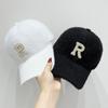 Chic Winter Baseball Cap with Rhinestone 'R' - Warm, Ear-Protecting Knit Hat for Women | Perfect for Outdoor Activities & Casual Wear