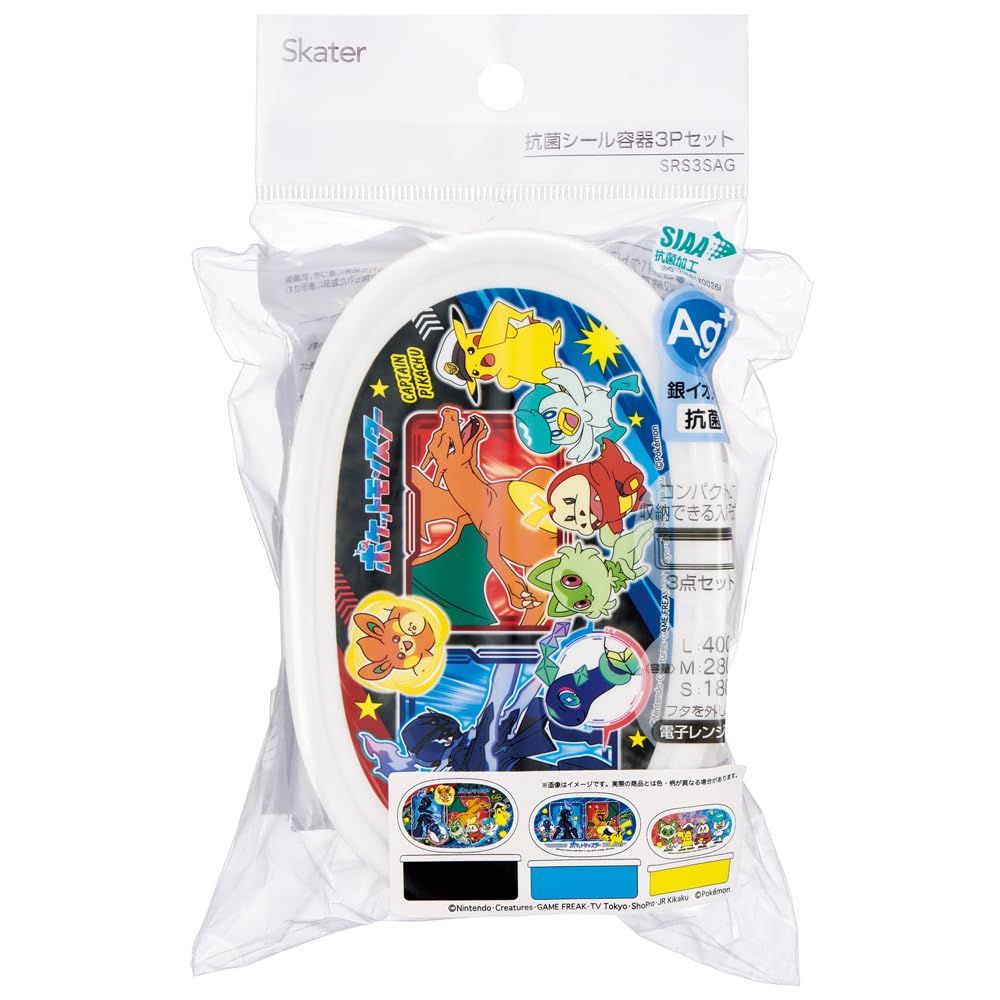 Skater Lunch Sealable Storage Set of 3 Medium Small Made In Boxes, Containers, Containers, (Large 400ml, 280ml, 180ml), Pokémon 24, Japan, SRS3SAG-A