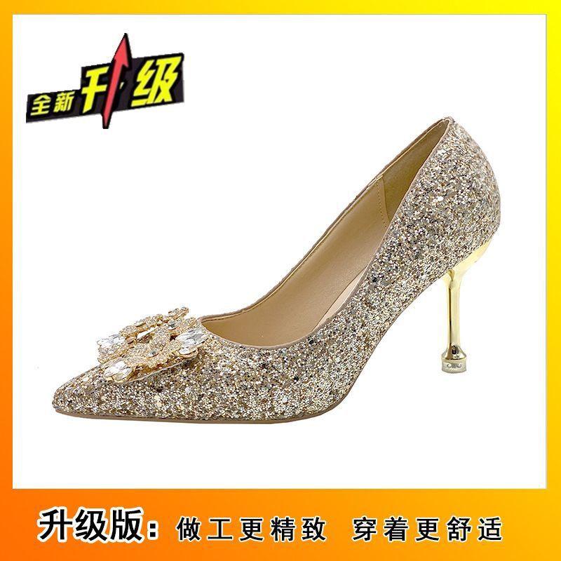 Bridesmaids are not tired of engagement, high heels, champagne high heels, French wedding shoes 2025 spring and autumn new two-wear dress