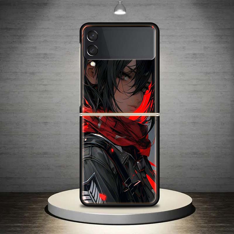 A-Attack on T-Titan Annie Mikasa For Samsung Galaxy Z Flip 7 6 5 4 3 5G Phone Case Black Cover ZFlip 7 6 5 4 3 Shockproof Bumper