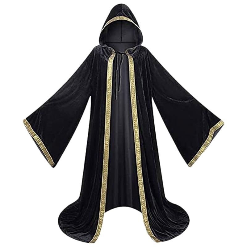 Halloween Death Cloak with Long Sleeve, Hooded Death Robe Cloak Meidieval Cape Costume for Adult Cosplay Party Halloween