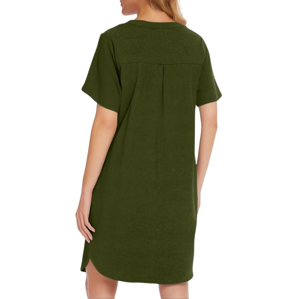 Women's Casual Fashion Sexy Short Sleeve Short Solid Color Nightgown Dress