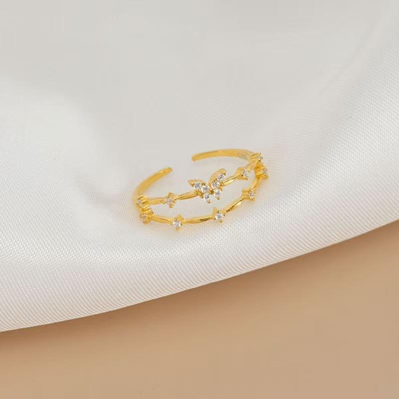 High-quality Retro Double-layer Ring for Women, Niche Ins Copper Micro-inlaid Zircon Butterfly Live Adjustable Simple Ring