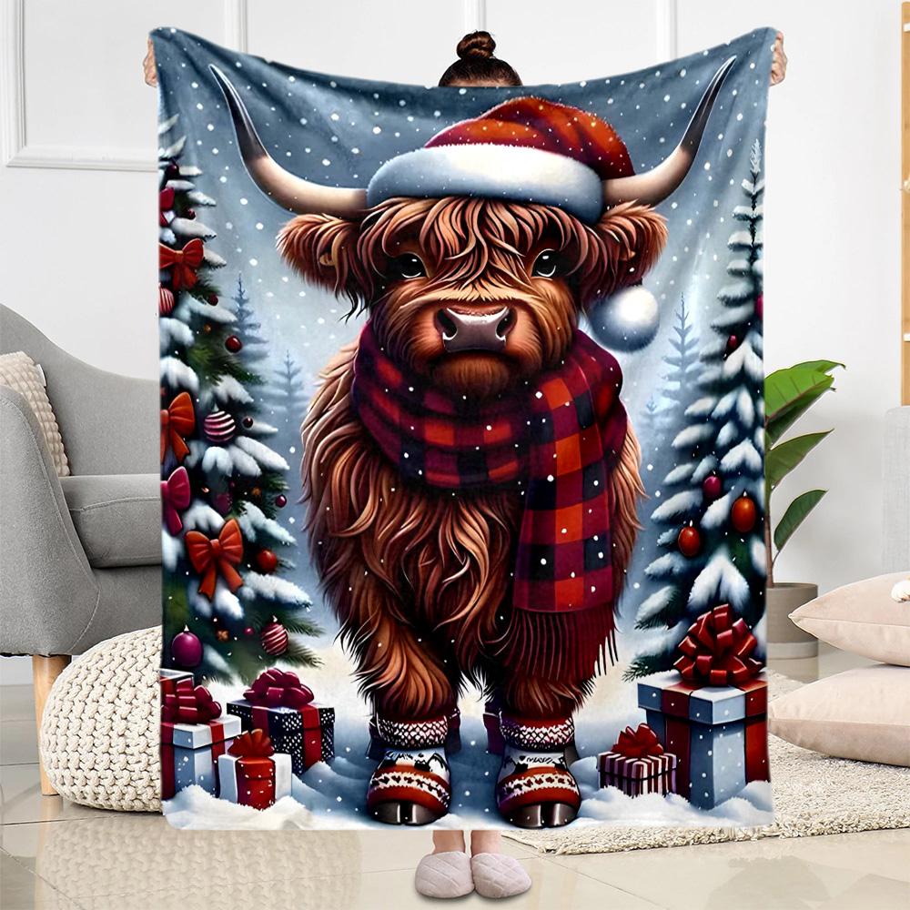 Highland Cow Selfie Flannel Blanket,Lightweight,Office Blanket,Sofa Blanket,Comfortable Blanket