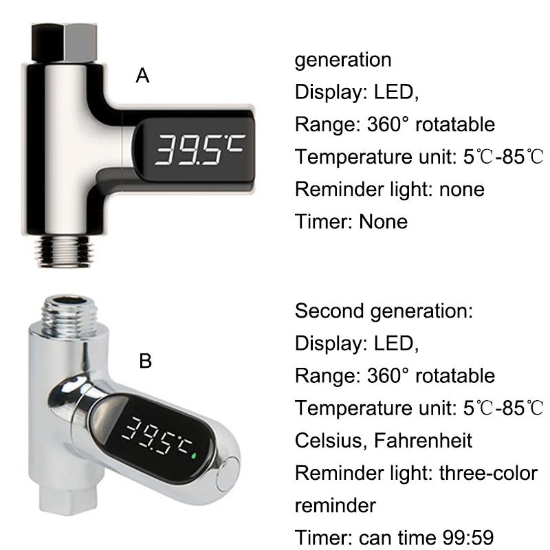 Water Thermometer LED Display Bathing Temperature Meter Shower Water Temperature Monitor 5-85℃ Flow Self-powered Bathroom Tools