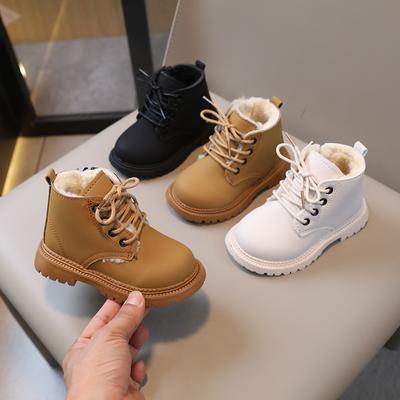 Children Boys Girls Casual Simple Side Zipper Design Plus Velvet Warmth Non-Slip Short Boots Leather Boots
