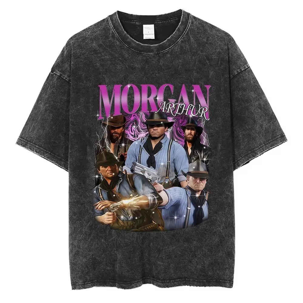 

Oversized Acid-Wash Vintage Short-Sleeve T-Shirt Featuring Red Dead Redemption 2 Logo & The Man, The Plan, The Rat Meme Double-Sided Graphic Print XXXL