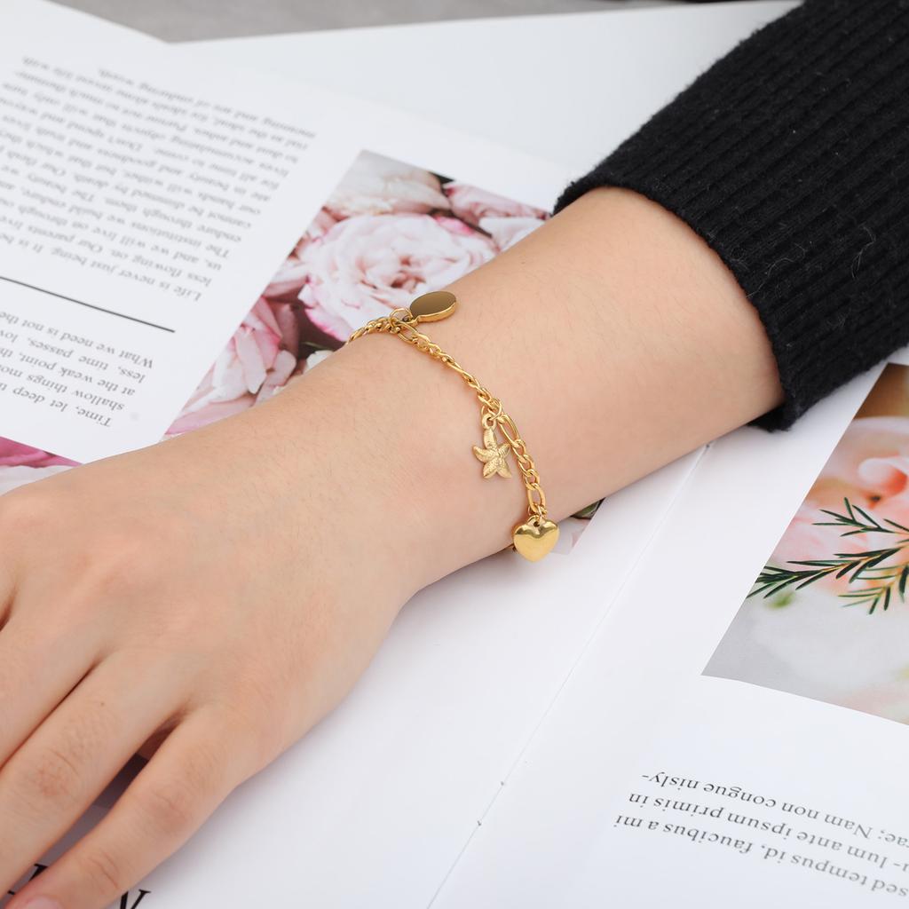 Elegant Shell Bracelet With Star Heart Sun Charms Valentine's Day Gift Women's Fashion Jewelry Accessory