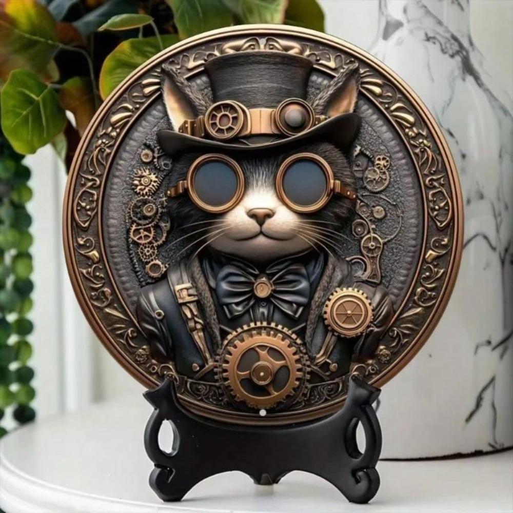 Steampunk Cat Metal Wall Art Tin Sign Decorative Aluminum Home Decor