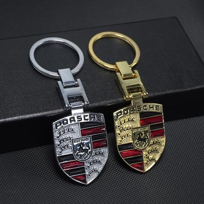 Car Emblem Keychain Metal Double-sided Key Ring Chain For Cayenne Panamera Macan 911 718 Taycan Boxster Cayman 918 Pajun