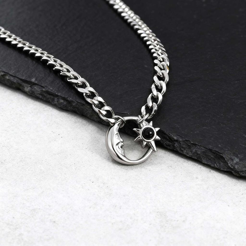Trendy Moon Star Hollow Necklace for Men,Hip Hop Waterproof Stainless Steel Choker,Male Jewelry Gift