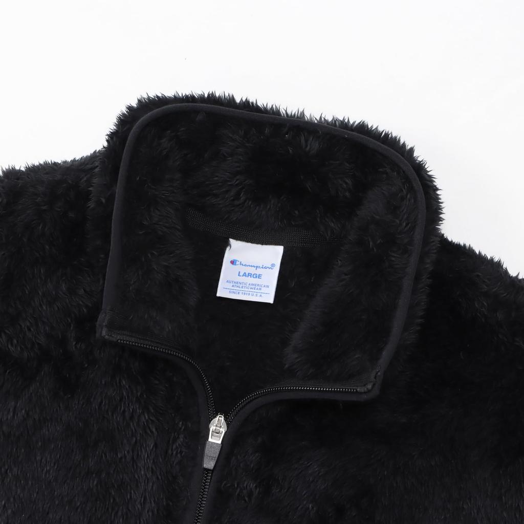 Champion Boa Fleece Zip Hooded Jacket with Script Logo Size L Men's High-Neck Embroidery, Black, (C3-L616/C3-L616Z)