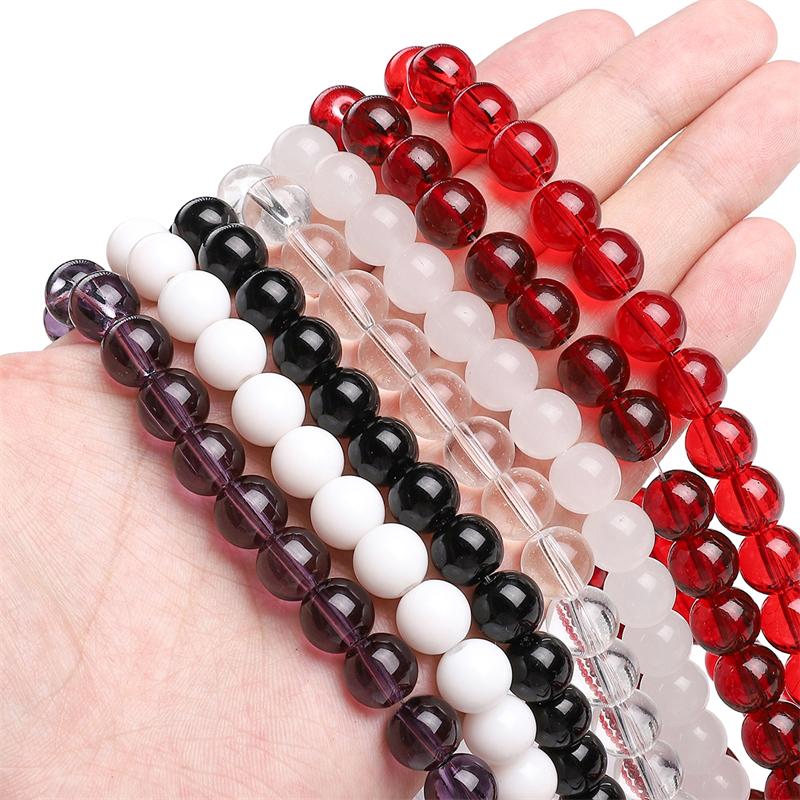 38cm/Str Glass Round Bead Chain for Necklace Bracelet DIY Jewelry Making 4-10mm