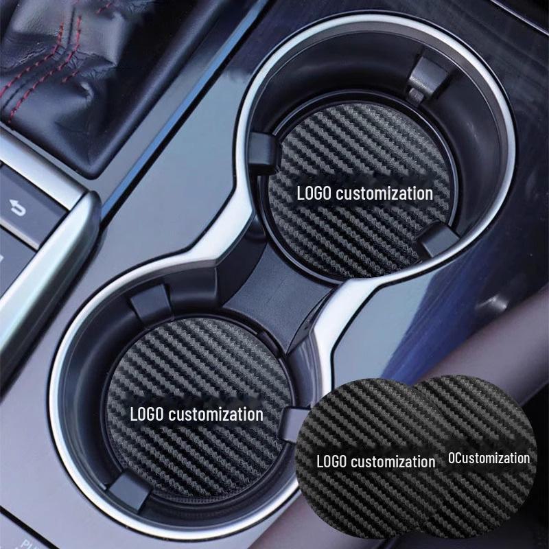 Car Carbon Fiber Door Slot Mat Set - Leather & Suede Anti-Skid Cup Holder Inserts for Decoration & Protection.