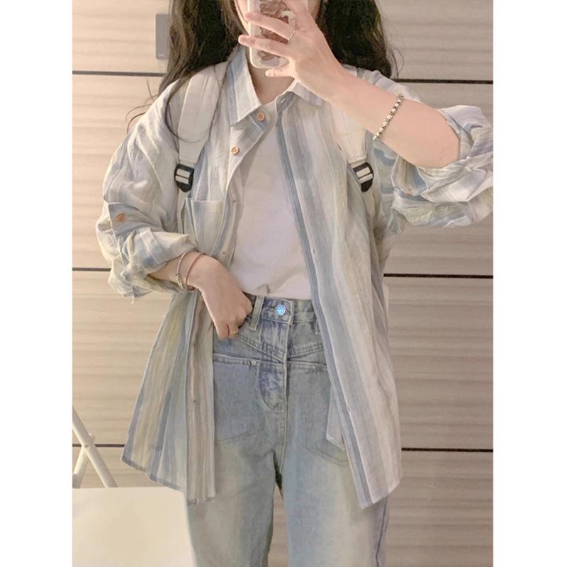 2023 Women's French-Style Striped Shirt Jacket: Long-Sleeved, Lightweight, Early Autumn/Summer Top