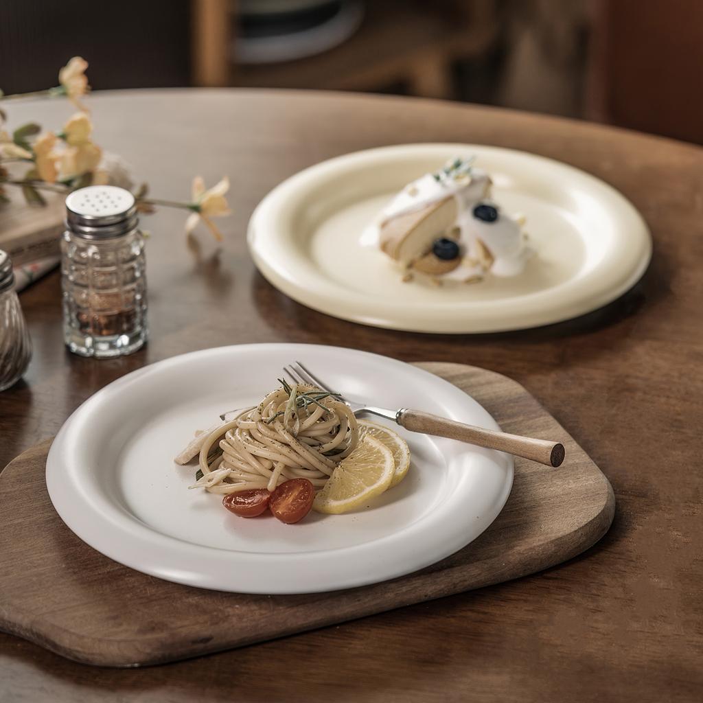 Ins Wind Thick Edge Plate Characteristic Ceramic Plate Dessert Plate Household Dish Breakfast Plate Round Pasta Plate Tableware