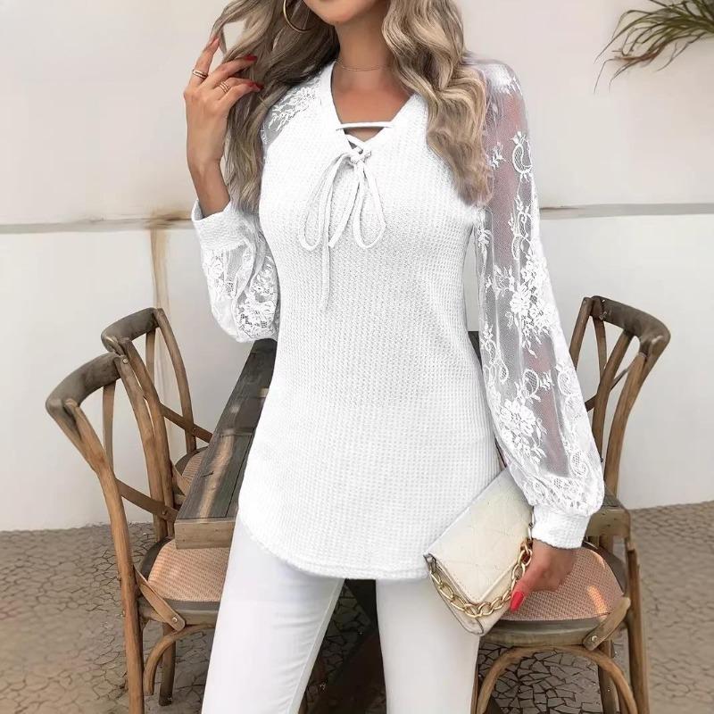 Camisa Blusa Casual de Moda para Mujer, Estampada, Manga Larga, Cuello en V, Primavera-Otoño