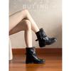 Cowhide Version~ Leather Spice Girls Cowboy Boots Wasteland Short Boots Women's New Folded Belt Buckle Pile Boots Pants Tube Boots