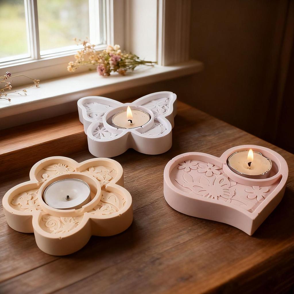 3D Kerzenformen Schmetterling /Blumen- und Herzformen Gießform für Teelichthalter Harzgussform für Wachs Gips Heim