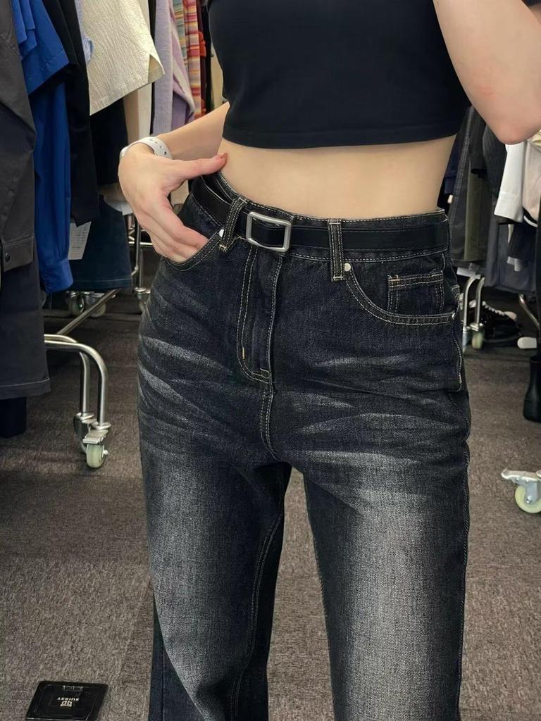 Plus Size High Waist Retro Washed Flare Jeans for Women - 2024 Trendy Floor-Length Style