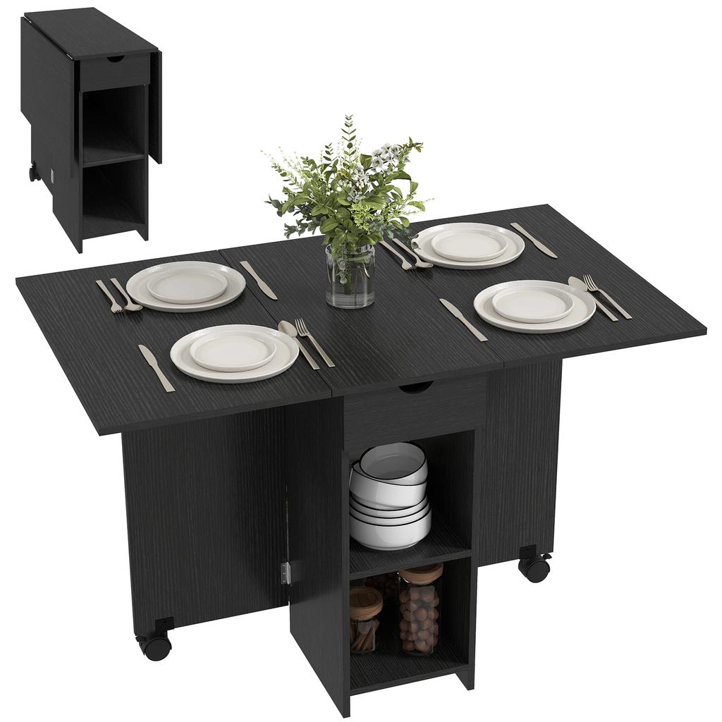 Folding Dining Table, Extendable Kitchen Table for 2 to 4 People, 2 Drop Leaf, 120 x 72 x 75 cm, Black