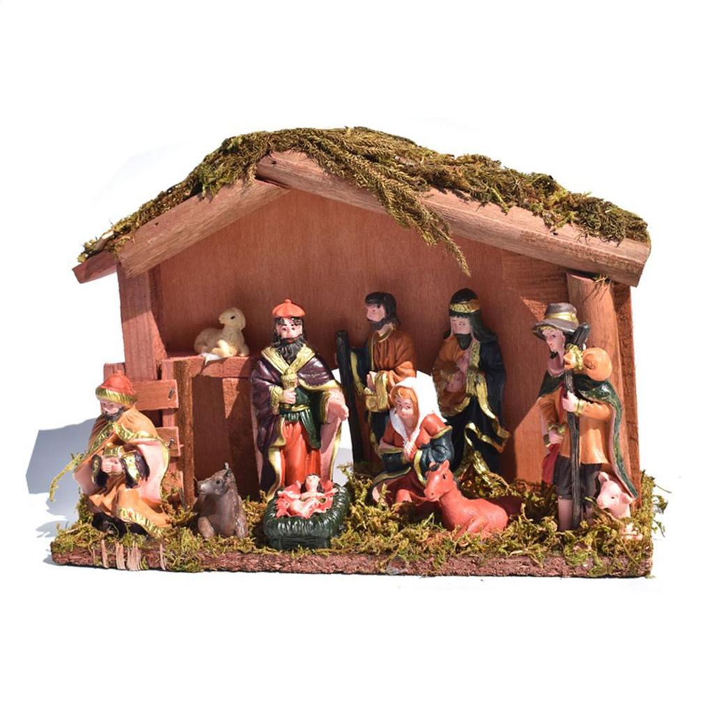 Nativity Sculptures Religious Holy Family Figurines Centerpiece Nativity Set Wooden Home Decor For Kitchen Table Indoor Home