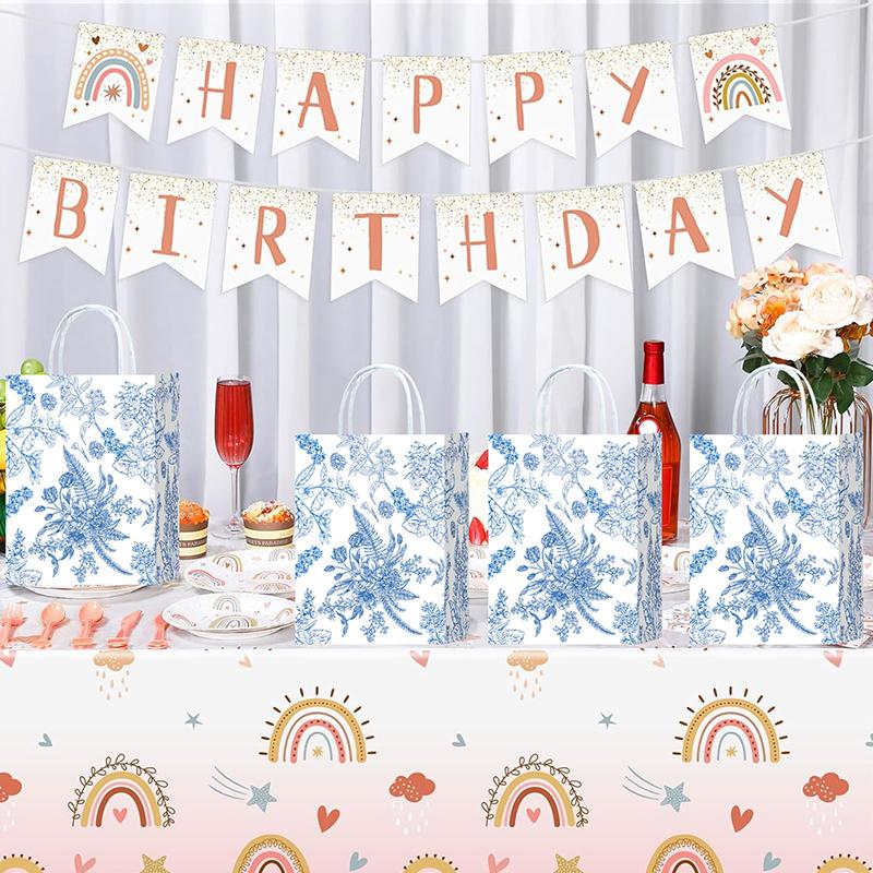 10pcs Paper Gift Bags Elegant Blue & White Parties Porcelain Floral Tote Bags Chinese