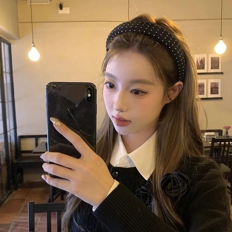 Fasce Nere Bianche a Pois Retrò con Testa in Spugna Moda Coreana Donna Cerchietto per Capelli Fascia per Lavare il Viso Capelli Accessori per Capelli da Festa Donna