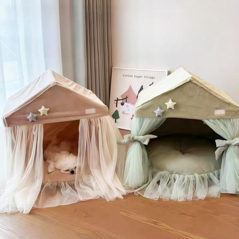 Aesthetic Rabbit Fur Pet Tent Enclosed Cat House for Indoor Skin-Friendly Kitten Bed Cozy Plush Cat Shelter Stylish Pet Hideout