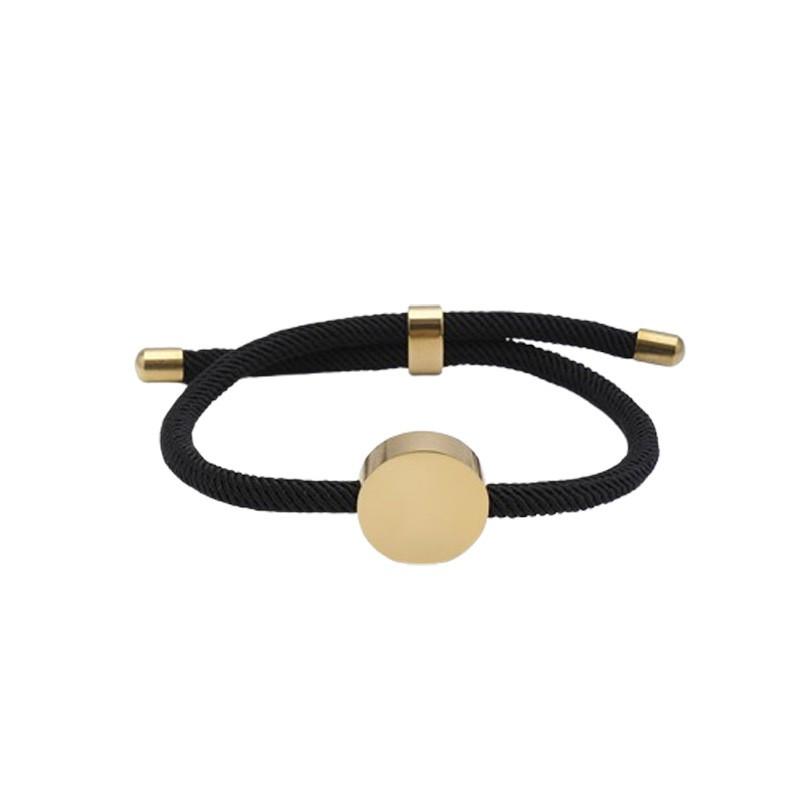 Adjustable Handmade Braided Bracelet With Engravable Round Charm Titanium Steel Unisex Couple Jewelry