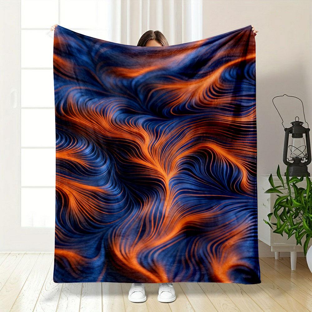 Flowing, Wavy Lines Merging Orange and Blue Hues with a Textured Effect. for All Seasons Blanket Lunch Break Throw Gift