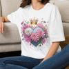 Floral Heart with Crown T-Shirt | Pink Peonies, Watercolor Bloom Gift for Her Mom Grandma Family Friend Sister Crew Team Party Aunt