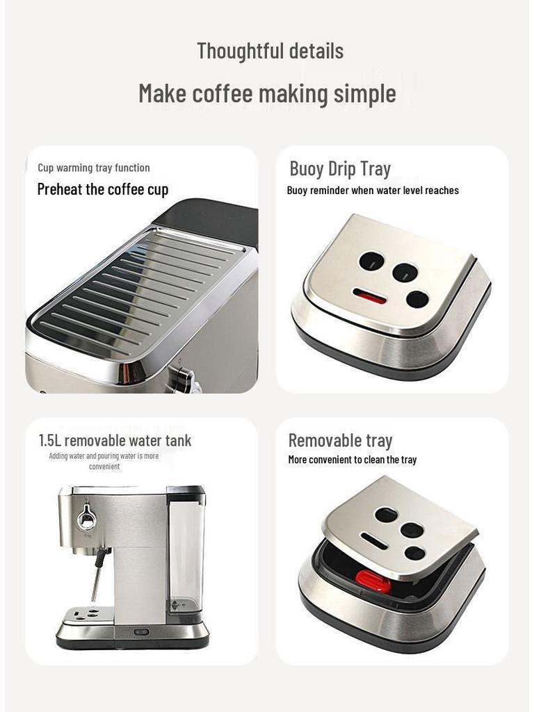 Cross Semi-Automatic Italian Espresso Machine with 19-Bar Pressure and Milk Frother for Home or Office Use