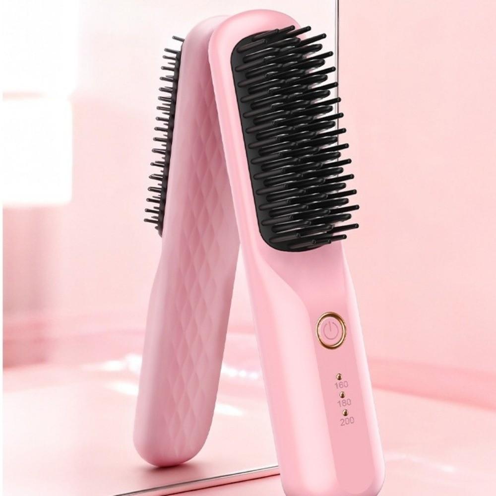 Fast Heating Hair Straightener Brush USB Rechargeable Electric Styling Comb Home Use