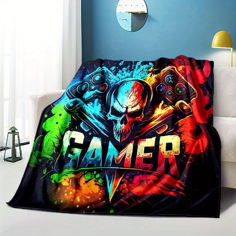 

Skeleton and game controller pattern Flannel printed blanket suitable for all seasons suitable for living office sofa and travel 75x90cm