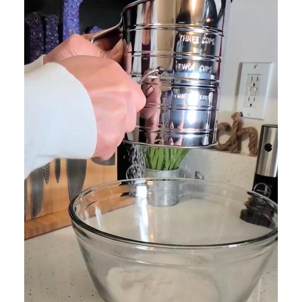 Edelstahl 3 Tassen Mehlsieb Handkurbel Ergonomischer Buchenholzgriff Backwerkzeug Langlebiges Küchenutensil Perfektes Sieben