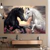 Black And White Horses Tapestry Wall Hanging, Yin Yang Stallions Art Tapestry For Living Room Bedroom, Aesthetic Home Decor