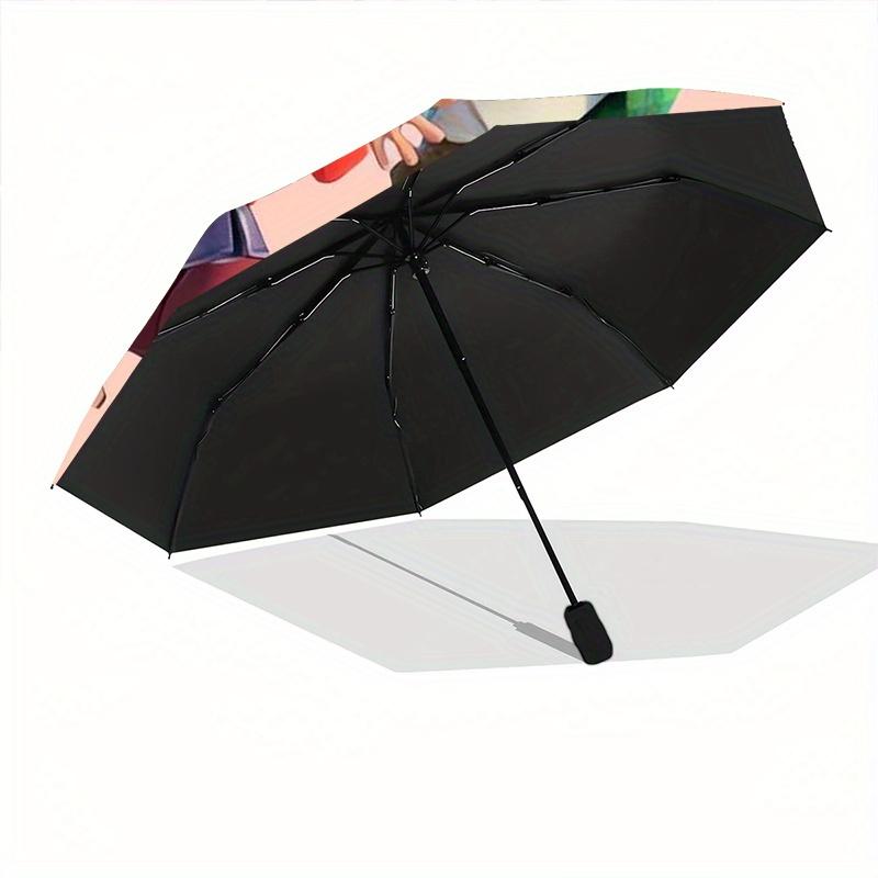 Meilin Mei Lee and Friends Cartoon Umbrella, Portable 3-Fold Compact Umbrella, Suitable for Camping, Hiking and Travel, Ideal Easter Birthda