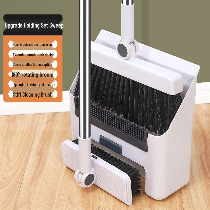 Compact Folding Broom & Dustpan Set with Soft Bristles for Household Cleaning