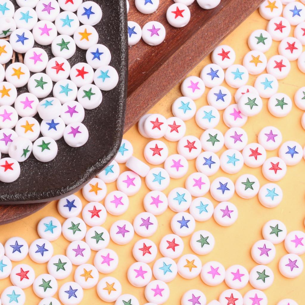 50pcs 7mm Acrylic Star Beads Flat Round Star Loose Spacer Beads For DIY Bracelet Necklace Jewelry Making