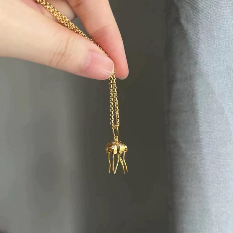 

Винтажное металлическое ожерелье с медузой, осьминогом и барочным жемчугом для женщин, винтажная цепочка на ключицу, подвески серии «Океан», ювелирные изделия as the picture