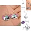 Adorable Cartoon Character Stitch Shimmering Drip Oil Jewelry Set Elegant Necklace Bracelet And Earrings For All Occasions