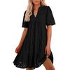 Women's Fashion Summer Solid Color V Neck Short Sleeved Beach Vacation A-line Dress
