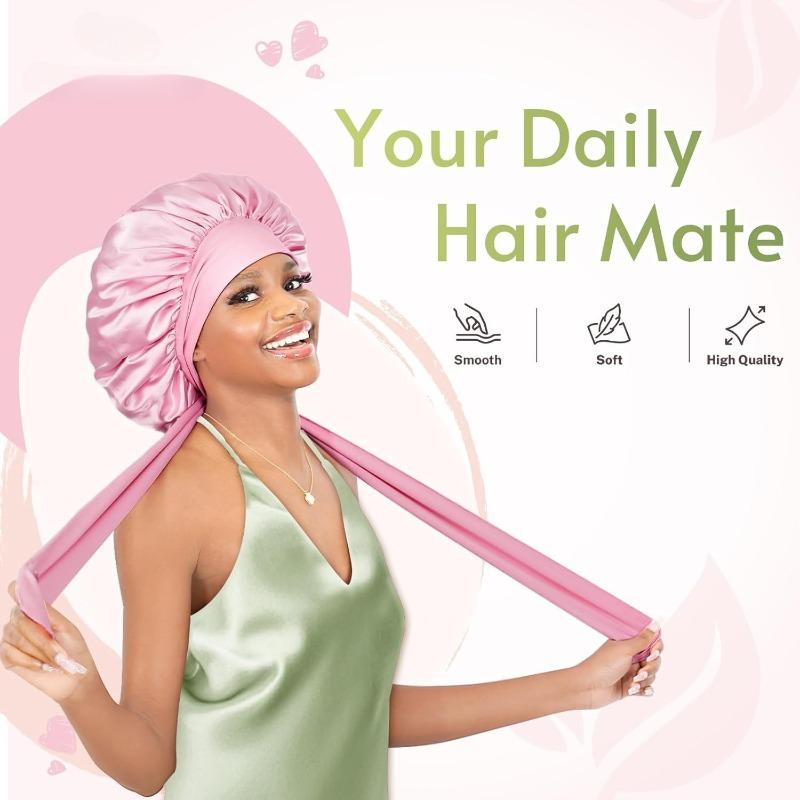 Satin Shower Cap For Women Waterproof Silk Bonnet With Elastic Band Bath Cap For Long Hair Shower Hair Cover Accessories