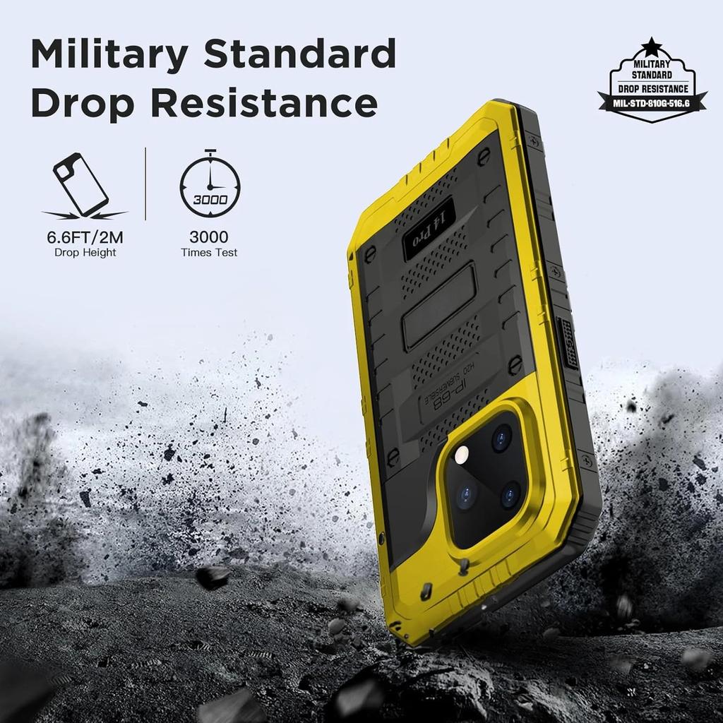 Per iPhone 16 15 14 13 12 11 Pro Max XS XR 8 7 6 Plus Custodia blindata in metallo resistente all'acqua IP68 Cover antiurto Pellicola protettiva per schermo
