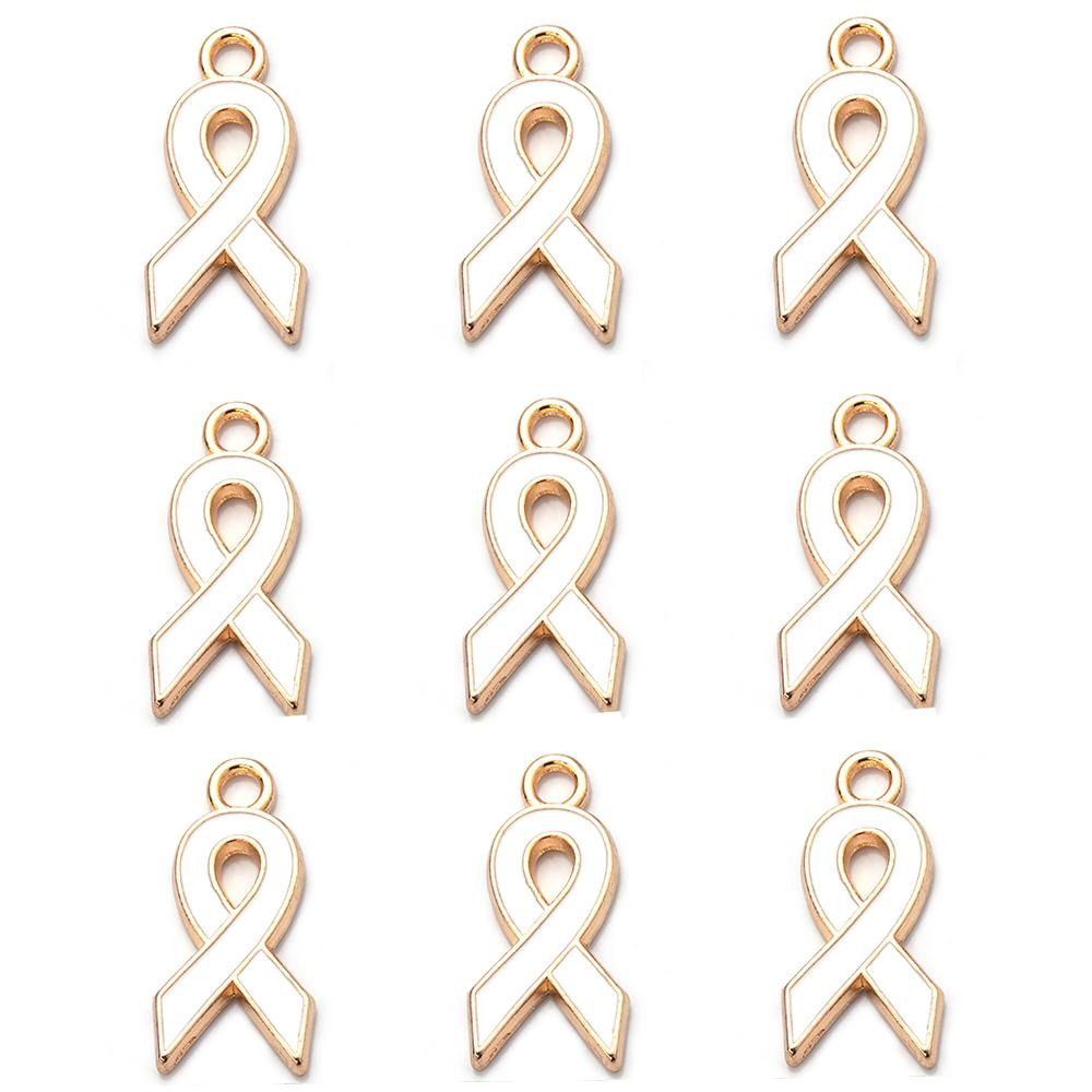 10pcs/lot Ribbon Enamel Charms Breast Cancer Awareness Pendants For DIY Necklace Earring Bracelet Jewelry Making Handmade