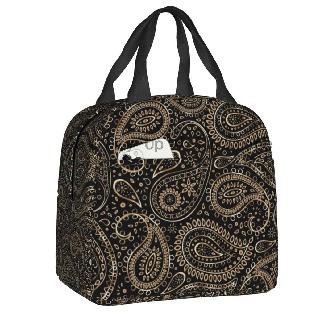 Schwarzweiß Paisley Chicano Bandana Stil Tragbare Lunchbox Damen Wasserdicht Kühler Thermisch Lebensmittel Isoliert Lunchtasche Schule