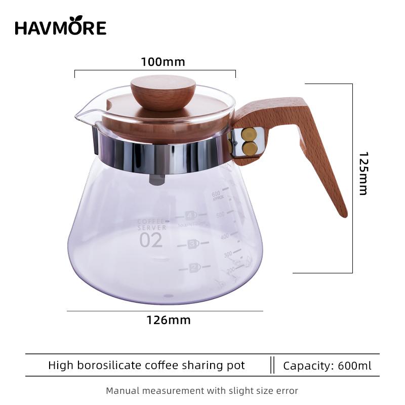 

Havmore Высокоборосиликатный Термостойкий Кофейник Дрип-пот Стеклянный Деревянная Ручка Кофейник для Совместного Употребления
