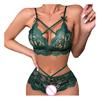 2 Pcs/Set Sexy Underwear Hollow Out Lace Solid Color Wireless Unpadded Open Crotch Elastic Bow Decor Multi Straps Soft